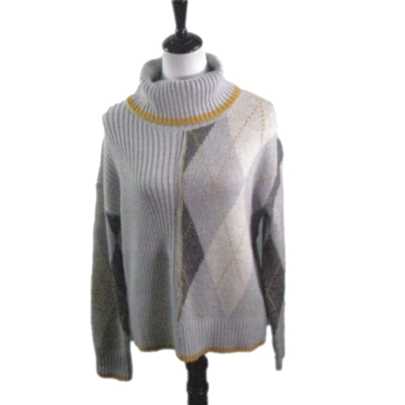Hem & Thread Gray Patterned Cowl Neck Sweater Size Small - Picture 1 of 5